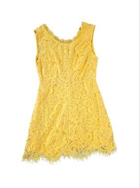 NWT Ark & Co. Size Medium Yellow Lace Sleeveless Dress Floral Crochet Overlay